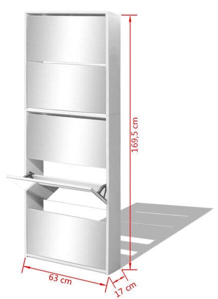 VidaXL Παπουτσοθήκη Καθρέφτης 5 Επιπέδων Λευκή 63 x 17 x 169,5 εκ