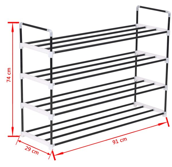 VidaXL Παπουτσοθήκη με 4 Ράφια Μαύρη από Μέταλλο και Πλαστικό