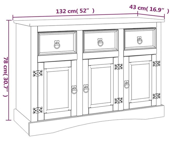 VidaXL Μπουφές Μεξικ. Στιλ Corona Λευκό 132x43x78 εκ. Ξύλο Πεύκου