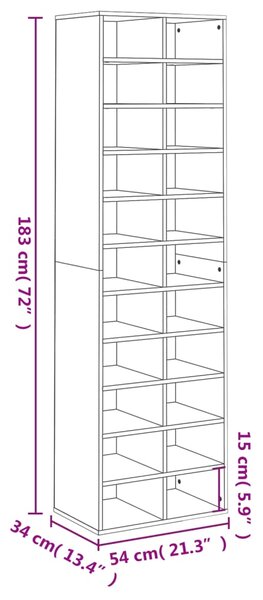 VidaXL Παπουτσοθήκη Λευκή 54 x 34 x 183 εκ. από Επεξεργασμένο Ξύλο