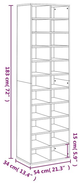 VidaXL Παπουτσοθήκη Γκρι Σκυροδέματος 54x34x183 εκ. Επεξεργασμένο Ξύλο