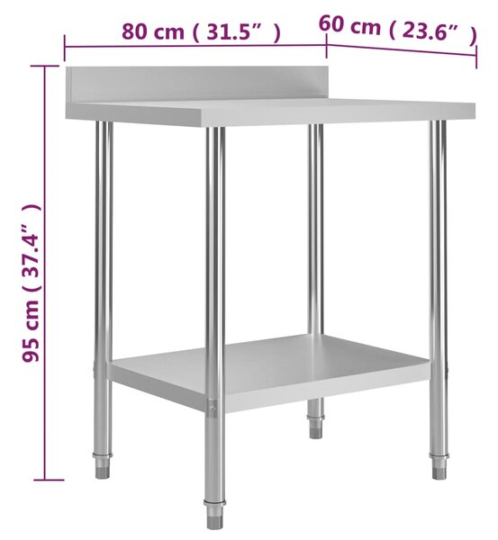 VidaXL Πάγκος Εργασίας Κουζίνας με Πλάτη 80x60x93 εκ. Ανοξείδ. Ατσάλι