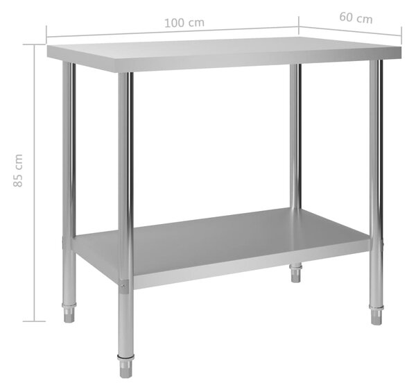 VidaXL Πάγκος Εργασίας Κουζίνας 100x60x85 εκ. από Ανοξείδωτο Ατσάλι