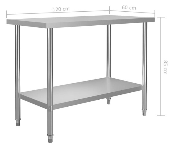 VidaXL Πάγκος Εργασίας Κουζίνας 120x60x85 εκ. από Ανοξείδωτο Ατσάλι