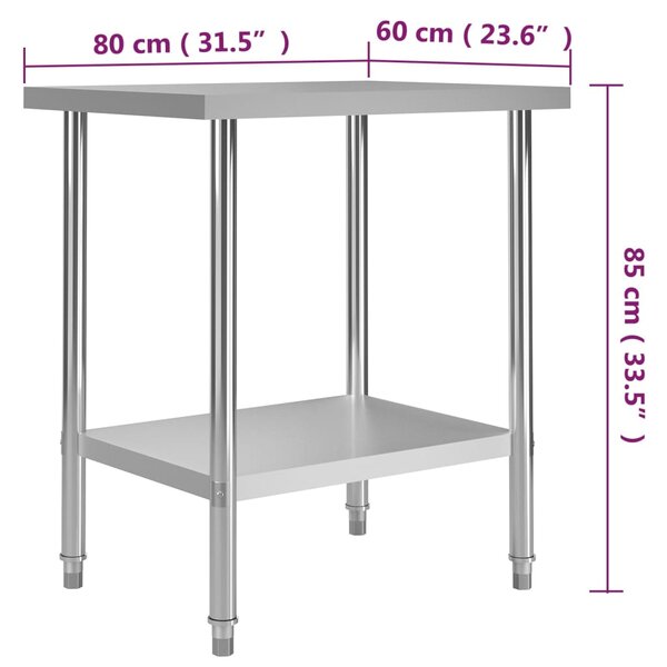 VidaXL Πάγκος Εργασίας Κουζίνας 80x60x85 εκ. από Ανοξείδωτο Ατσάλι