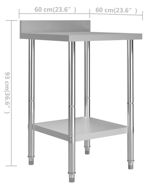 VidaXL Πάγκος Εργασίας Κουζίνας με Πλάτη 60x60x93 εκ. Ανοξείδ. Ατσάλι