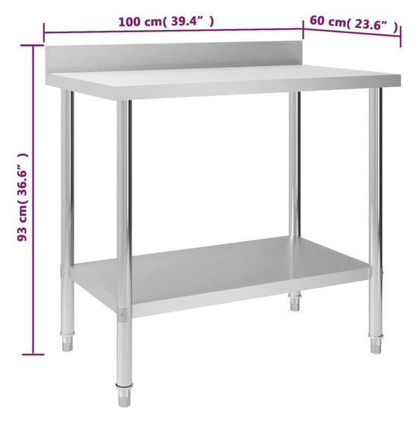 VidaXL Πάγκος Εργασίας Κουζίνας με Πλάτη 100x60x93 εκ. Ανοξείδ. Ατσάλι