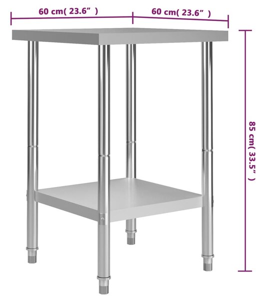 VidaXL Πάγκος Εργασίας Κουζίνας 60x60x85 εκ. από Ανοξείδωτο Ατσάλι