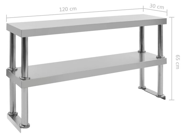 VidaXL Ράφι Επιτραπέζιο για Πάγκο Διώροφο 120x30x65 εκ. Ανοξ. Ατσάλι