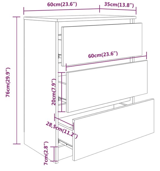 VidaXL Συρταριέρα Λευκή/Sonoma Δρυς 60x35x76 εκ. Επεξεργασμένο Ξύλο