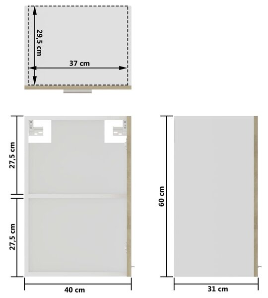 VidaXL Ντουλάπι Κρεμαστό με Τζάμι Sonoma Δρυς 40x31x60 εκ. Επεξ. Ξύλο