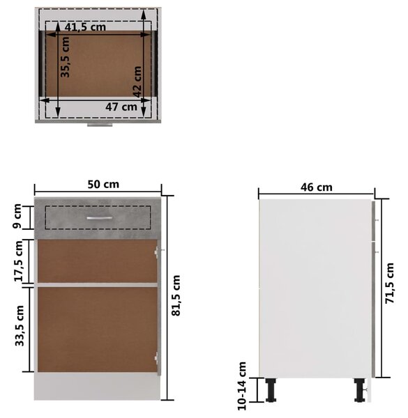 VidaXL Ντουλάπι με Συρτάρι Γκρι Σκυροδέματος 50x46x81,5 εκ Επεξ. Ξύλο