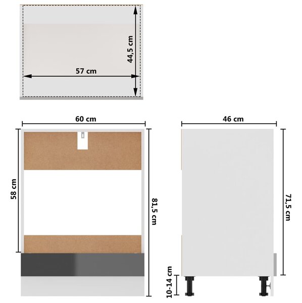 VidaXL Ντουλάπι για Φούρνο Γυαλιστερό Γκρι 60x46x81,5 εκ. Μοριοσανίδα