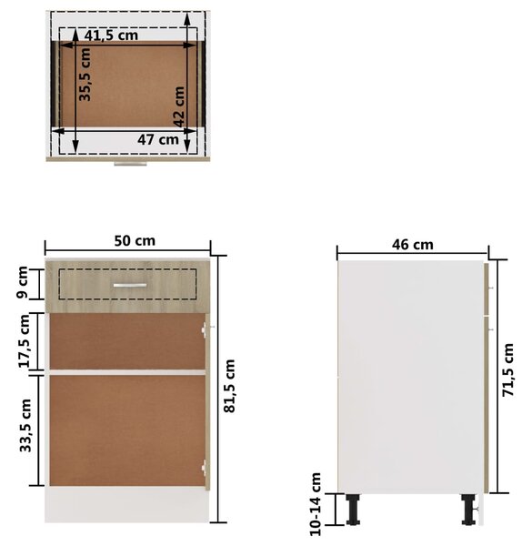 VidaXL Ντουλάπι με Συρτάρι Sonoma Δρυς 50x46x81,5 εκ. Επεξ. Ξύλο