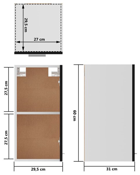 VidaXL Ντουλάπι Κρεμαστό Μαύρο 29,5 x 31 x 60 εκ. από Επεξ. Ξύλο