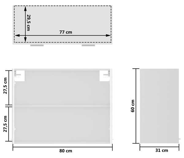 VidaXL Ντουλάπι Κρεμαστό με Τζάμι Γυαλ. Λευκό 80x31x60 εκ. Επεξ. Ξύλο