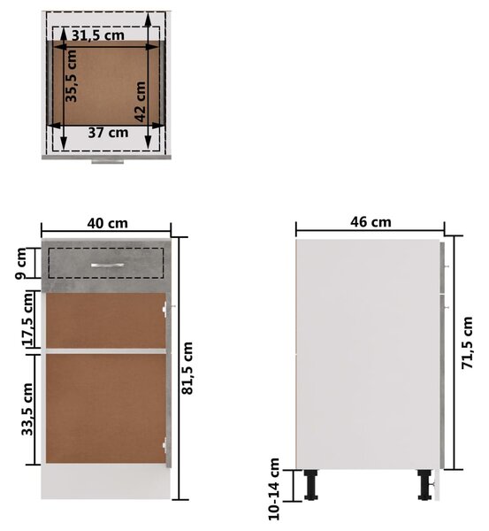 VidaXL Ντουλάπι με Συρτάρι Γκρι Σκυροδέματος 40x46x81,5 εκ Επεξ. Ξύλο