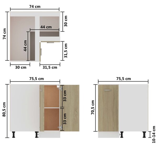 VidaXL Ντουλάπι Δαπέδου Γωνιακό Sonoma Δρυς 75,5x75,5x80,5 εκ