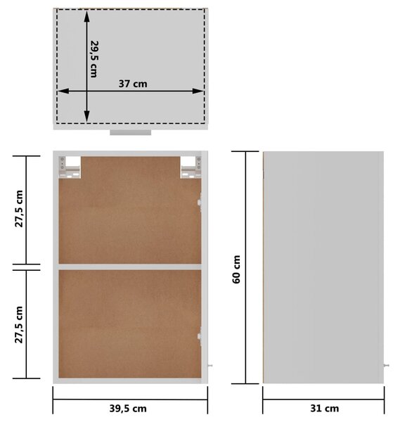 VidaXL Ντουλάπι Κρεμαστό Γυαλιστερό Λευκό 39,5x31x60εκ. από Επεξ. Ξύλο