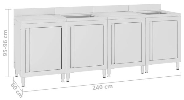 VidaXL Λάντζα Κλειστή με Ερμάριο 240 x 60 x 96 εκ. Ανοξείδωτο Ατσάλι