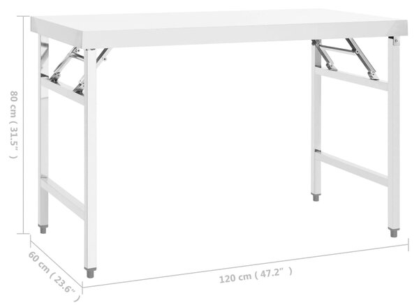 VidaXL Πάγκος Εργασίας Κουζίνας Πτυσσόμενος 120x60x80 εκ. Ανοξ. Ατσάλι