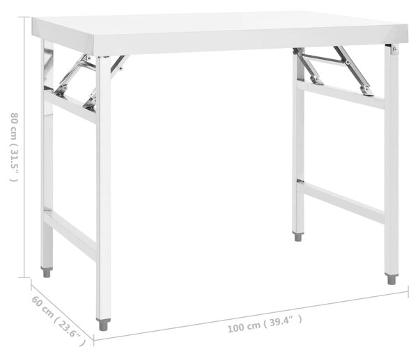 VidaXL Πάγκος Εργασίας Κουζίνας Πτυσσόμενος 100x60x80 εκ. Ανοξ. Ατσάλι