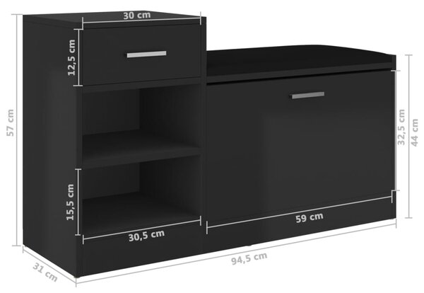 VidaXL Παπουτσοθήκη Γυαλ. Μαύρη 94,5 x 31 x 57 εκ. από Επεξ. Ξύλο