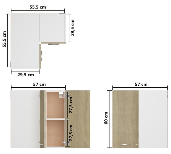 VidaXL Ντουλάπι Γωνία Κρεμαστό Sonoma Δρυς 57x57x60 εκ. από Επεξ. Ξύλο