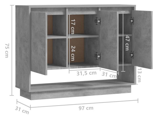 VidaXL Μπουφές Γκρι Σκυροδέματος 97 x 31 x 75 εκ. από Μοριοσανίδα