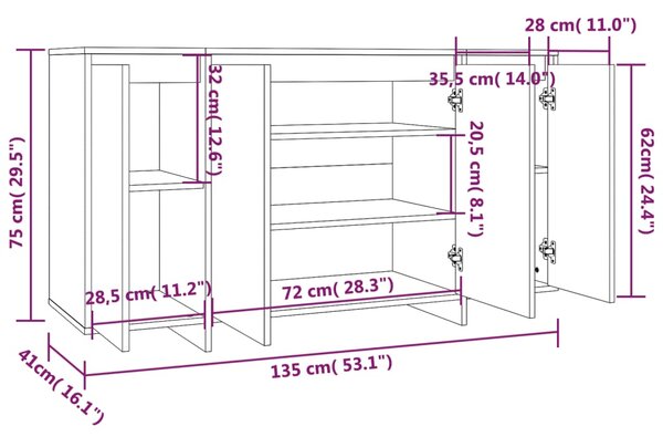 VidaXL Ντουλάπι Καπνιστή Δρυς 135x41x75 εκ. Επεξεργασμένο Ξύλο