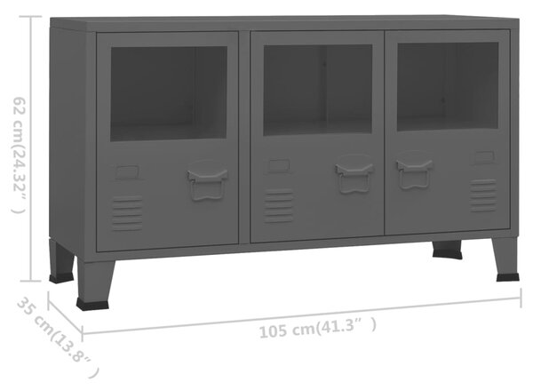 VidaXL Μπουφές Βιομηχανικό Στιλ Μαύρος 105x35x62 εκ. Μέταλλο / Γυαλί