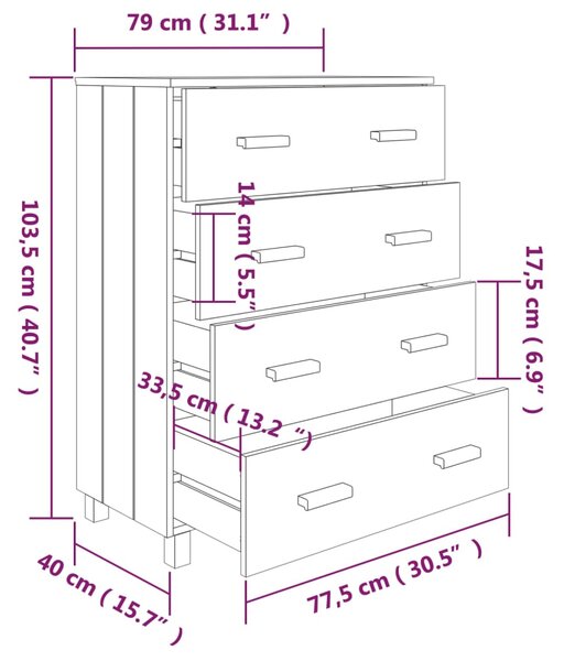 VidaXL Συρταριέρα HAMAR Αν. Γκρι 79x40x103,5εκ. από Μασίφ Ξύλο Πεύκου