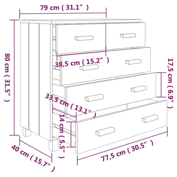 VidaXL Συρταριέρα HAMAR Σκ. Γκρι 79 x 40 x 80εκ. από Μασίφ Ξύλο Πεύκου