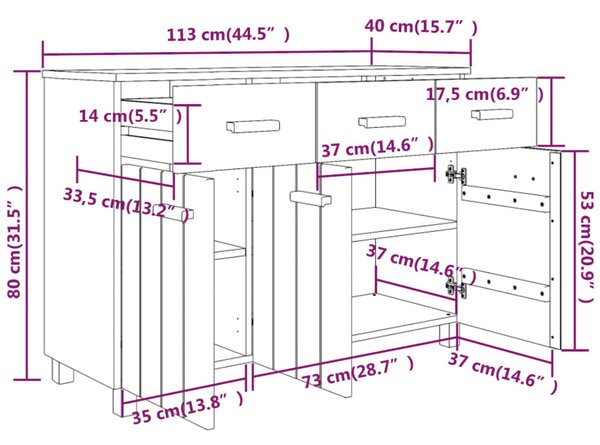 VidaXL Ντουλάπι HAMAR Λευκό 113 x 40 x 80 εκ. από Μασίφ Ξύλο Πεύκου