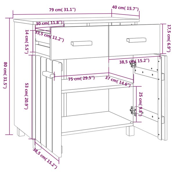 VidaXL Ντουλάπι Αποθήκευσης Σκούρο Γκρι 79x40x80 εκ. Μασίφ Ξύλο Πεύκου