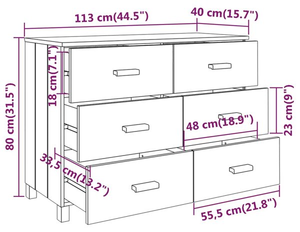 VidaXL Συρταριέρα HAMAR Καφέ Μελί 113 x 40 x 80 εκ. Μασίφ Ξύλο Πεύκου