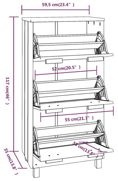 VidaXL Παπουτσοθήκη HAMAR Αν. Γκρι 59,5x35x117 εκ. Μασίφ Ξύλο Πεύκου