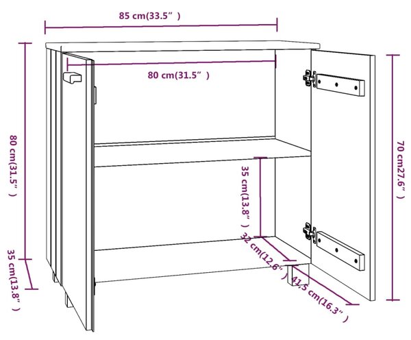 VidaXL Ντουλάπι HAMAR Καφέ Μελί 85 x 35 x 80 εκ. Μασίφ Ξύλο Πεύκου