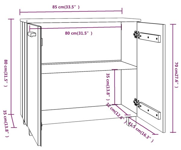 VidaXL Ντουλάπι HAMAR Σκ. Γκρι 85 x 35 x 80 εκ. από Μασίφ Ξύλο Πεύκου