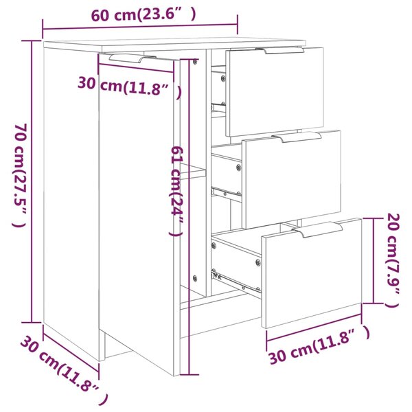 VidaXL Ντουλάπια 2 τεμ. Καπνιστή δρυς 60x30x70 εκ. Επεξεργασμένο Ξύλο