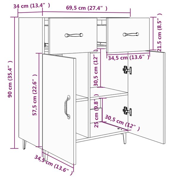 VidaXL Συρταριέρα Μαύρη 69,5 x 34 x 90 εκ. από Επεξεργασμένο Ξύλο