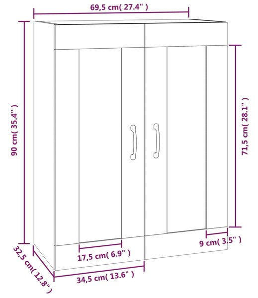 VidaXL Ντουλάπι Τοίχου Κρεμαστό Λευκό 69,5 x 32,5 x 90 εκ