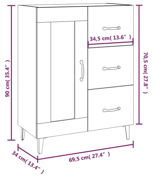 VidaXL Ντουλάπι Γυαλιστερό Λευκό 69,5x34x90 εκ. Επεξεργασμένο Ξύλο