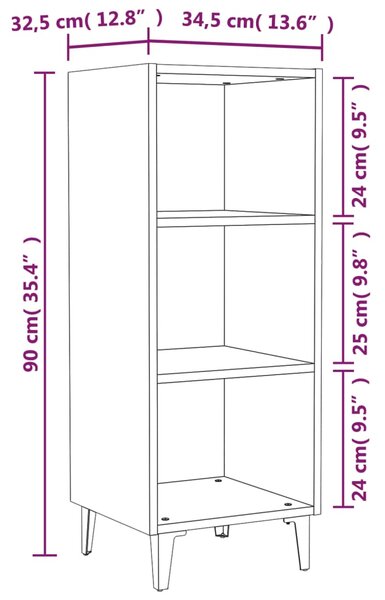 VidaXL Ντουλάπι Μαύρο 34,5x32,5x90 εκ. Επεξεργασμένο Ξύλο