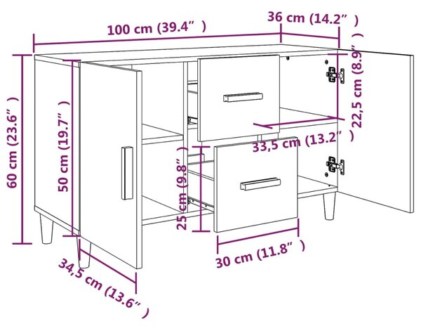 VidaXL Μπουφές Γκρι Sonoma 100 x 36 x 60 εκ. από Επεξεργασμένο Ξύλο