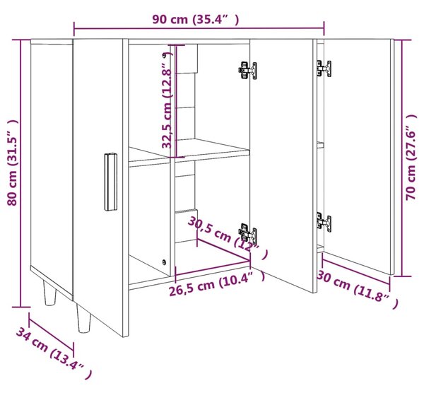 VidaXL Μπουφές Λευκός 90 x 34 x 80 εκ. από Επεξεργασμένο Ξύλο