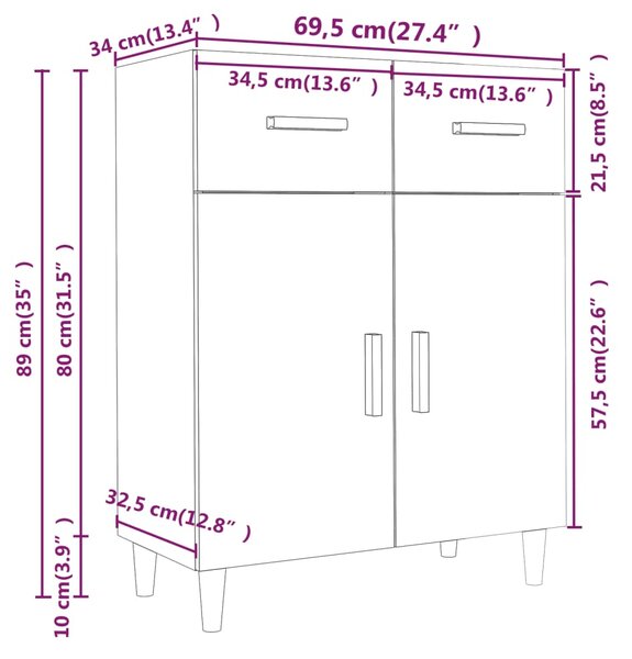 VidaXL Ντουλάπι Μαύρο 69,5 x 34 x 89 εκ. από Επεξεργασμένο Ξύλο