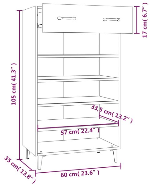 VidaXL Παπουτσοθήκη Γκρι Sonoma 60x35x105 εκ. από Επεξεργασμένο Ξύλο