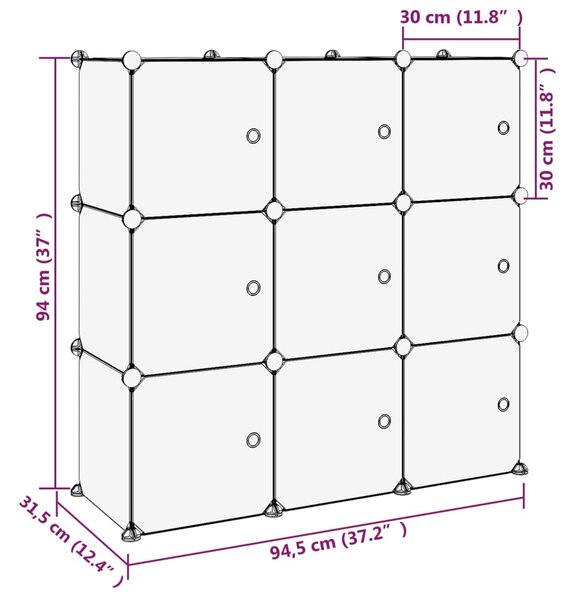 VidaXL Κύβοι Αποθ. & Οργάνωσης με Πόρτες 9 τεμ. Διάφανοι Πολυπρ/λένιο