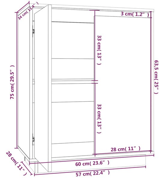 VidaXL Ντουλάπι 60 x 34 x 75 εκ. από Μασίφ Ξύλο Πεύκου